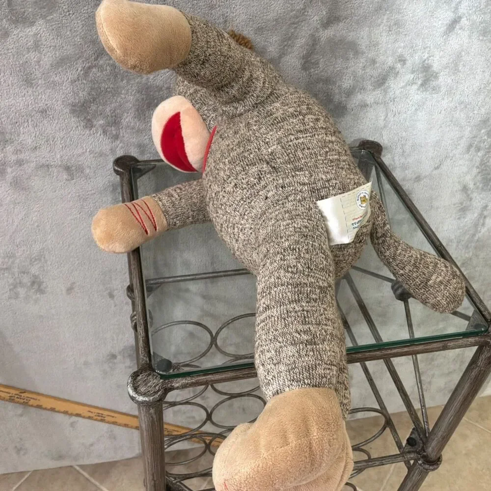 Retired Build A Bear Workshop Norm The Sock Monkey Heart 20” Plush Toy BAB jeans